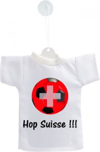 Mini t-shirt - Hop Suisse - pour votre voiture, livré avec son cintre et sa ventouse