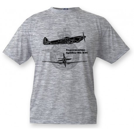 Kids Fighter Aircraft T-shirt - Supermarine Spitfire MkXVI, Ash heater