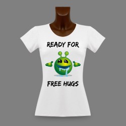 T-Shirt funny slim moulant pour femme - Ready for free Hugs