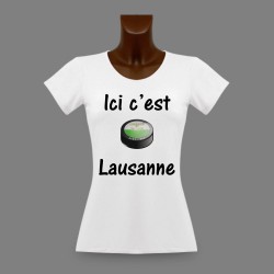 Frauen Slim T-shirt - Eishockey Puck - Ici c'est Lausanne