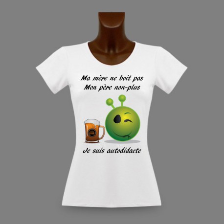 Donna Slim Funny T-Shirt - Alien Smiley - Bière autodidacte