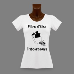 Frauen Slim T-shirt -  Fière d'être Fribourgeoise - 3D Grenzen und Kuh