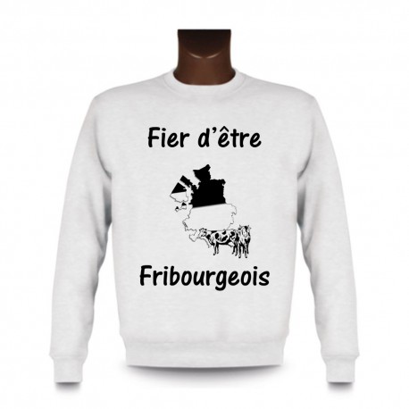 Herren Funny Sweatshirt - Fier d'être Fribourgeois, Kühe und Freiburger Grenzen, White