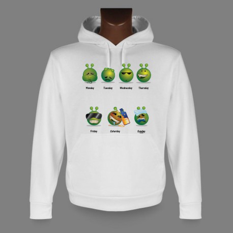 Sweatshirt blanc à capuche funny - Alien Smiley - La semaine de travail