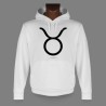 Sweat-shirt blanc à capuche - signe astrologique Taureau - pour homme ou femme