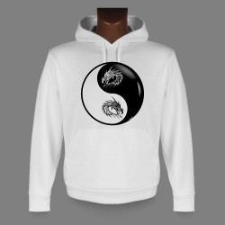 Donna o Uomo Sweat bianco a cappuccio - Yin-Yang - Testa di Drago Tribale