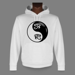 Donna o Uomo Sweat bianco a cappuccio - Yin-Yang - Horus occhio Tribale