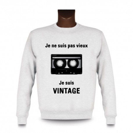 Men's Funny Sweatshirt - Vintage magnetic Tape, White