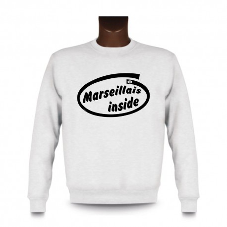 Uomo Funny Sweatshirt -  Marseillais inside, White