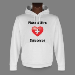 Sweatshirt blanc à capuche dame  - Fière d'être Suissesse