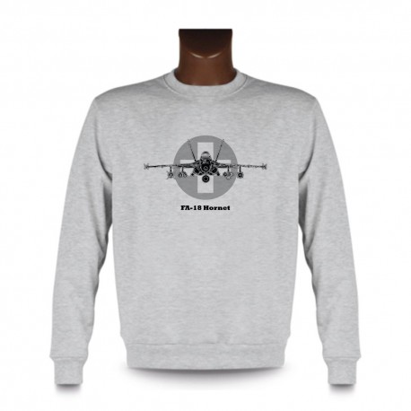Herren Mode Sweatshirt - Kampfflugzeug - Swiss FA-18 Hornet, Ash Heater