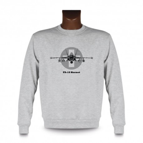 Men's Fashion Sweatshirt - Fighter Aircraft - Swiss FA-18 Hornet, Ash Heater