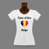 T-Shirt slim moulant pour femme - Fière d'être Belge - coeur Belge