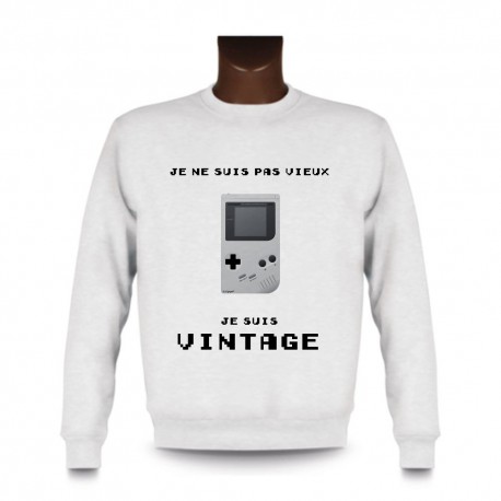 Herren Funny Sweatshirt - Vintage Gameboy, White