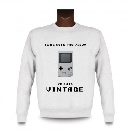 Uomo Funny Sweatshirt - Vintage Gameboy, White