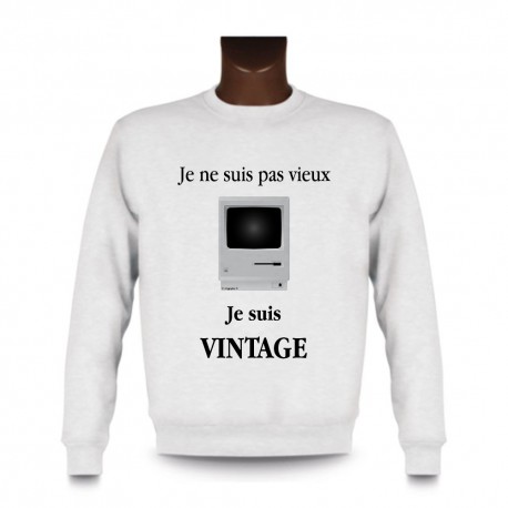 Men's Funny Sweatshirt - Vintage Macintosh, White