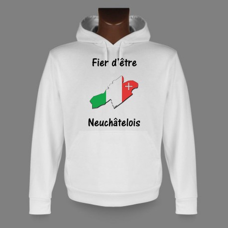 Sweatshirt blanc à capuche - Fier d'être Neuchâtelois