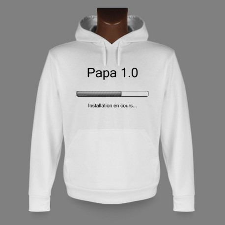 Sweatshirt humoristique blanc à capuche - Papa 1.0