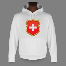 Sweatshirt blanc à capuche - Ecusson Suisse