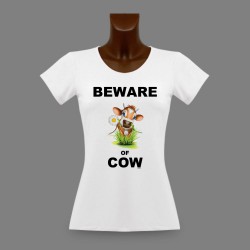 Frauen Slim T-shirt -  Beware of Cow