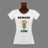 Frauen Slim T-shirt -  Beware of Cow