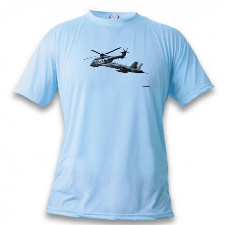 Women's or Men's Fighter Aircraft T-shirt  - FA-18 & Super Puma, Blizzard Blue