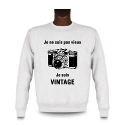 Men's Funny Sweatshirt - Vintage Camera, White