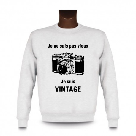 Sweat funny homme - Vintage appareil photo, White