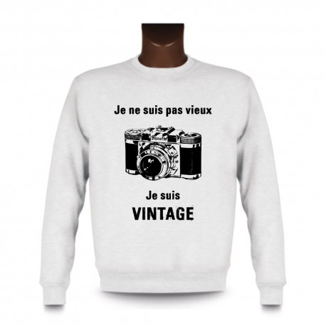 Uomo Funny Sweatshirt - Vintage macchina fotografica, White