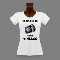 T-Shirt slim dame humoristique - Vintage Télévision - version allemande
