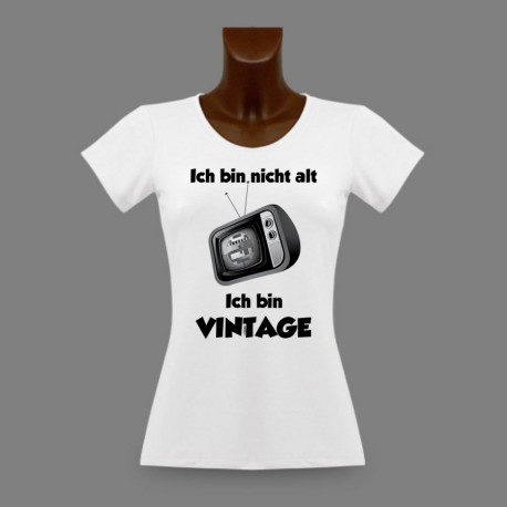 Donna funny slim T-shirt - Vintage Televisione - versione tedesca