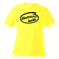 Men's Funny T-Shirt - Electricien Inside, Safety Yellow