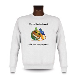 Herren lustig Fashion Sweatshirt - L'alcool tue lentement, White