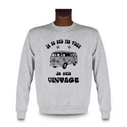 Uomo Funny Sweatshirt - Vintage Flower Power, Ash Heater