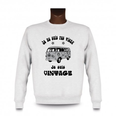 Men's Funny Sweatshirt - Vintage Flower Power, White