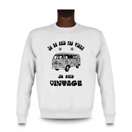 Uomo Funny Sweatshirt - Vintage Flower Power, White