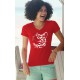 Women's fashion cotton T-Shirt - Tribal Cat, 40-Red