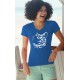 T-shirt mode coton Dame - Chat tribal, 51-Bleu Royal