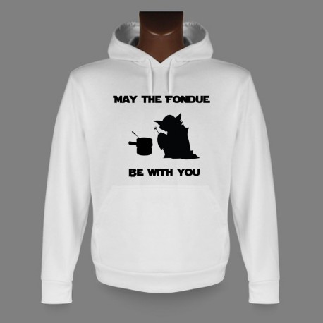 Pull-over blanc à capuche - May the Fondue be with You- mode homme, Yoda