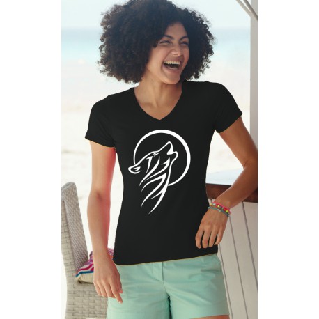 Women's fashion cotton T-Shirt - Tribal Moon Wolf, 36-Black