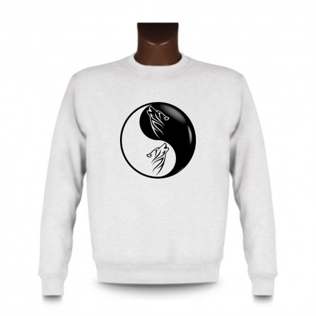 Men's fashion Sweat - Yin-Yang - Tribal Wolf Head, White