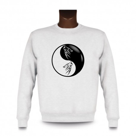 Sweat mode homme - Yin-Yang - Tête de loup Tribal, White