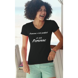 Frauen lustige Mode Baumwolle T-Shirt - Personne n'est parfait, 36-Schwarz