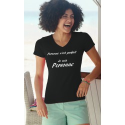 Women's Fashion funny cotton T-Shirt - Personne n'est parfait, 36-Black