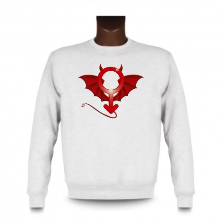 Men's funny fashion Sweatshirt - Devil Man, White