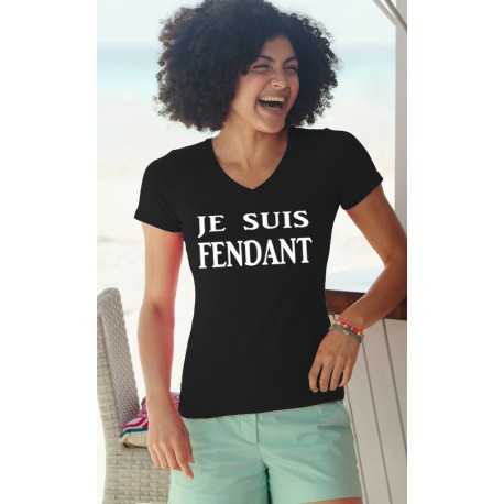 Donna moda cotone T-Shirt - Je suis FENDANT, 36-Nero