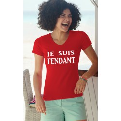 Frauen Mode Baumwolle T-Shirt - Je suis FENDANT, 40-Rot