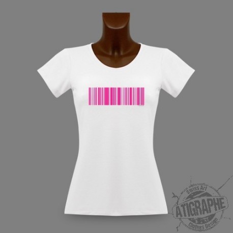 T-Shirt Slim Code-barre "Coeur libre", Rose