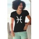 Frauen Mode Baumwolle T-Shirt - Sternbild Fisch, 36-Schwarz