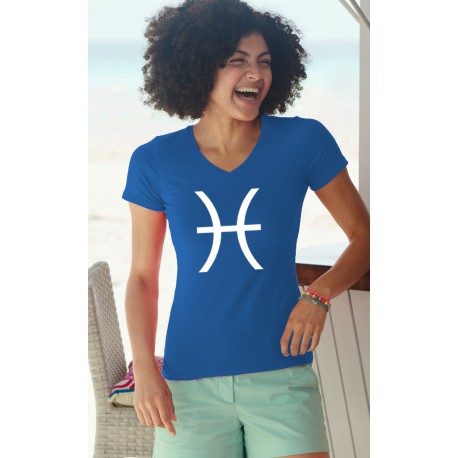 Women's Fashion cotton T-Shirt - Fish astrological sign, 51-Royal Blue
